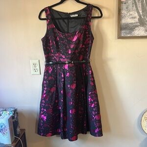 Eliza J | Anthropologie Metallic Pink Brocade Fit & Flare Dress Size 8